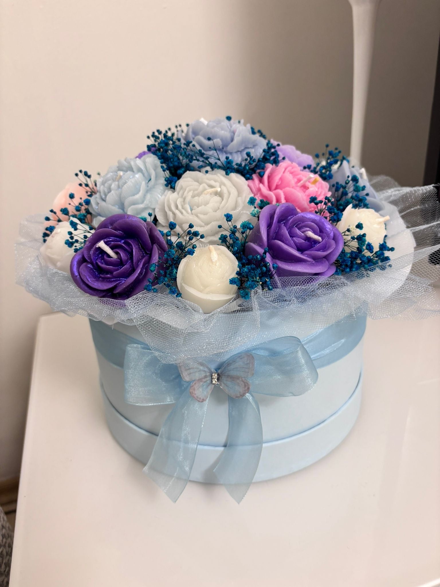 Özel Mavi Mor Mum Buketi