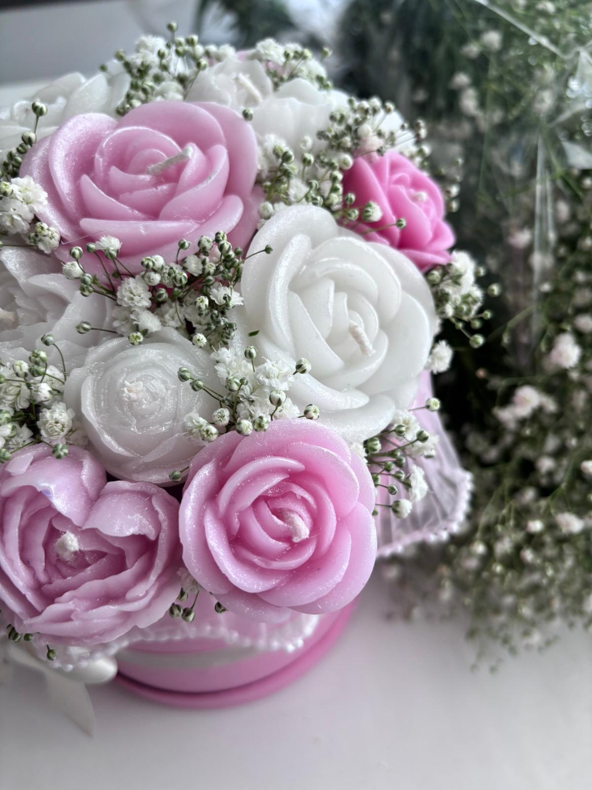 Özel Pembe Beyaz Mum Buketi