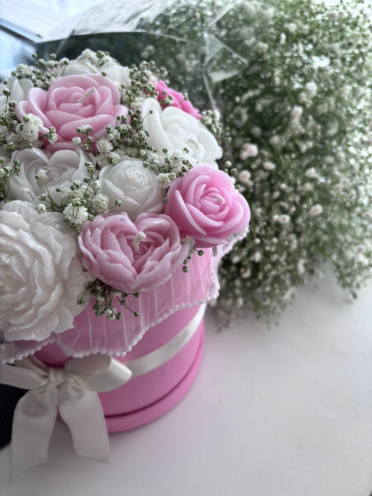 Özel Pembe Beyaz Mum Buketi